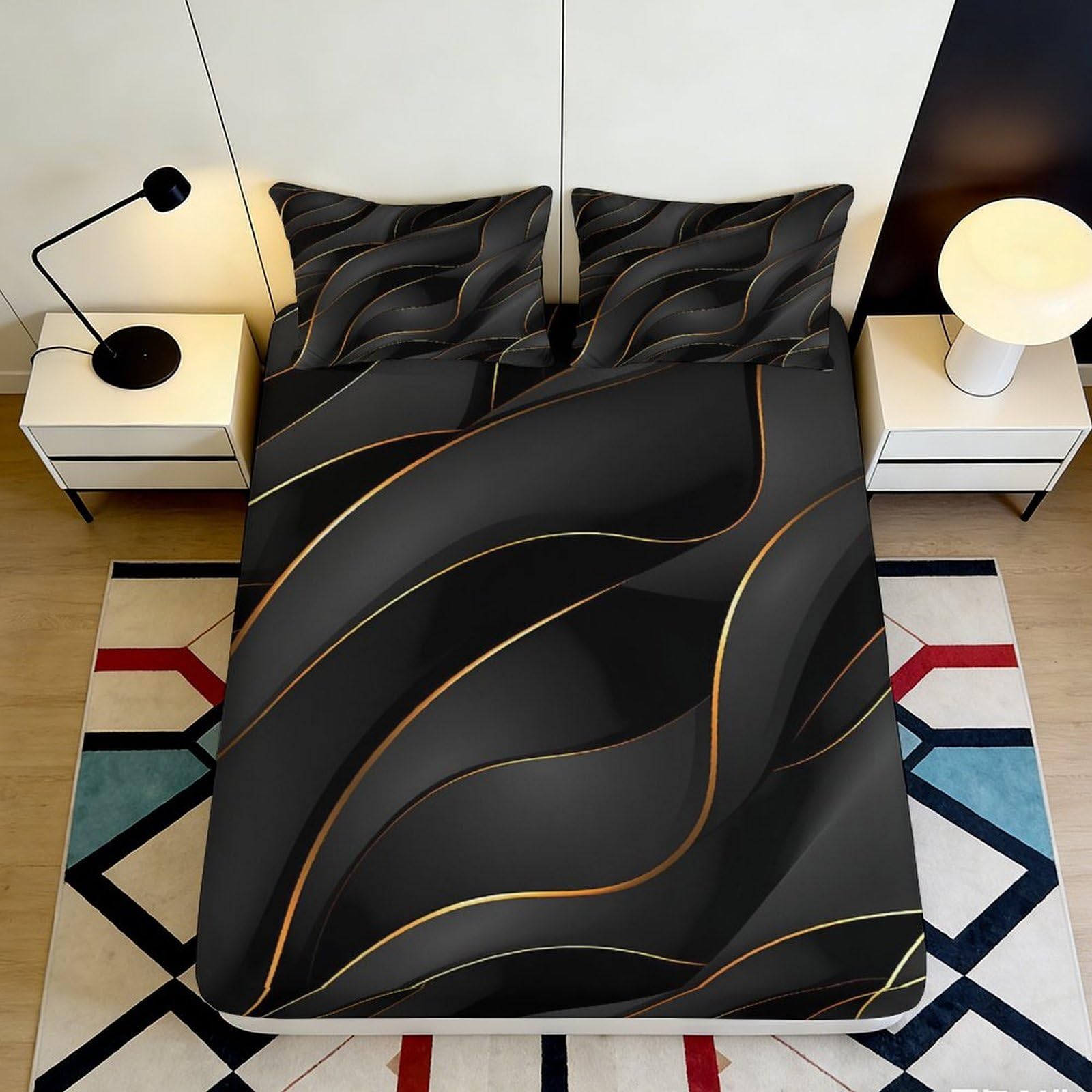 3D Printed Fire Water Fitted Sheet Microfiber Deep Pocket Full Wrap Bedroom Adult Youth Mattress Fitted Cover 90x200x25cm