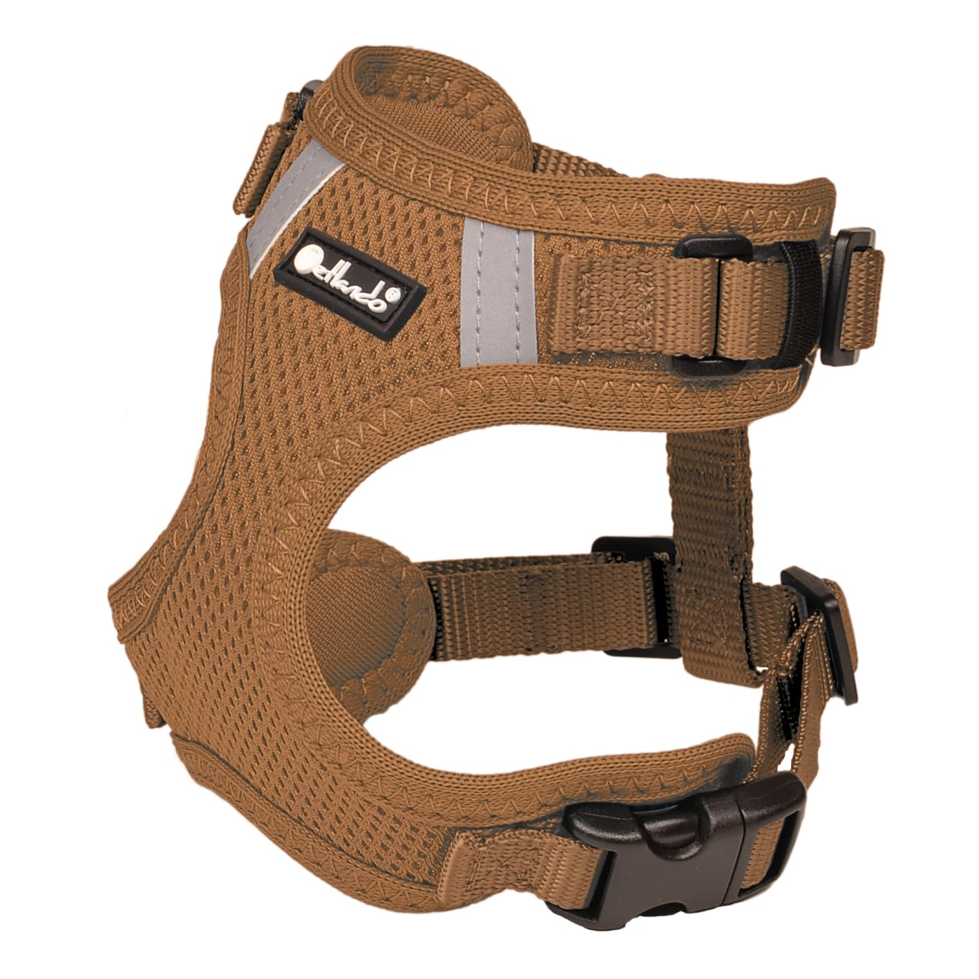 Petlando Hundegeschirr Mesh Vest, leichtes Brustgeschirr aus weichem Mesh & Nylon, stufenlos verstellbar, reflektierend mit 2 D-Ringen, Cognac XL, Geschirr Hund gepolstert