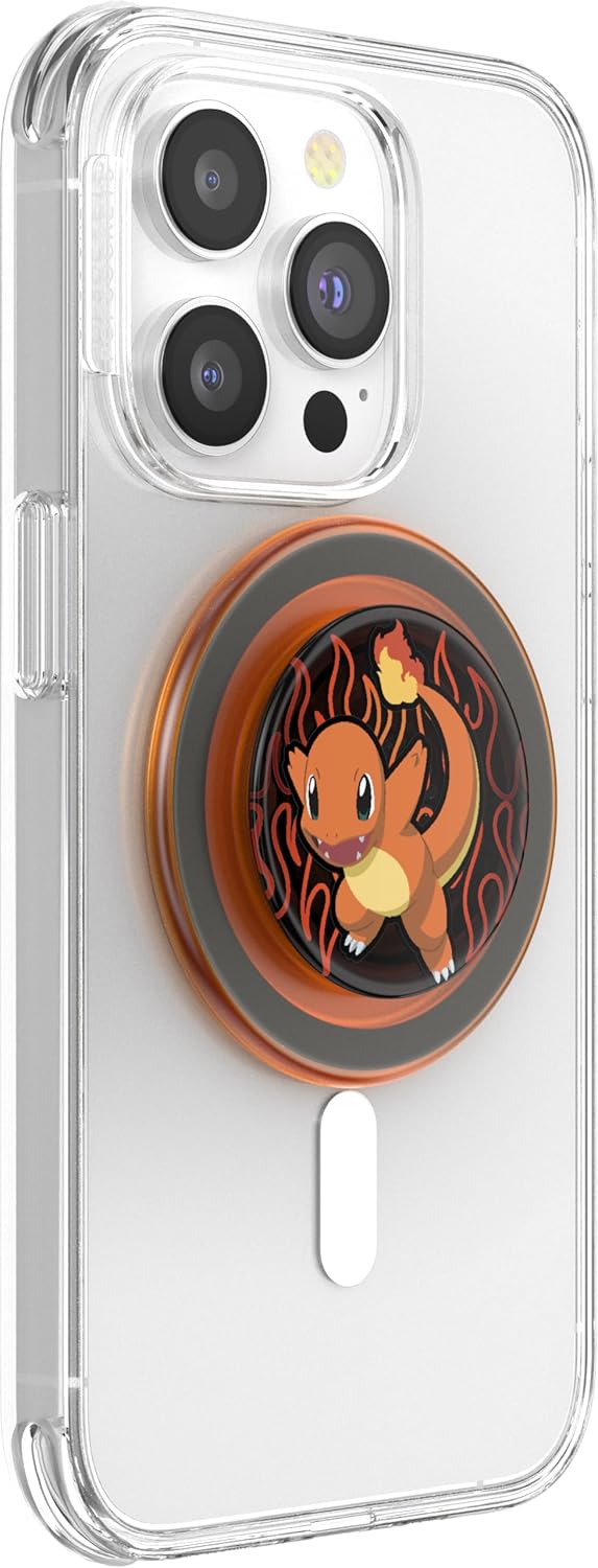 PopSockets Phone Grip for MagSafe with Kickstand, Magnetic Stand, Swappable Top, Secure Hold for iPhone MagSafe Cases, Phone & Tablet Grip - Charmander Flame