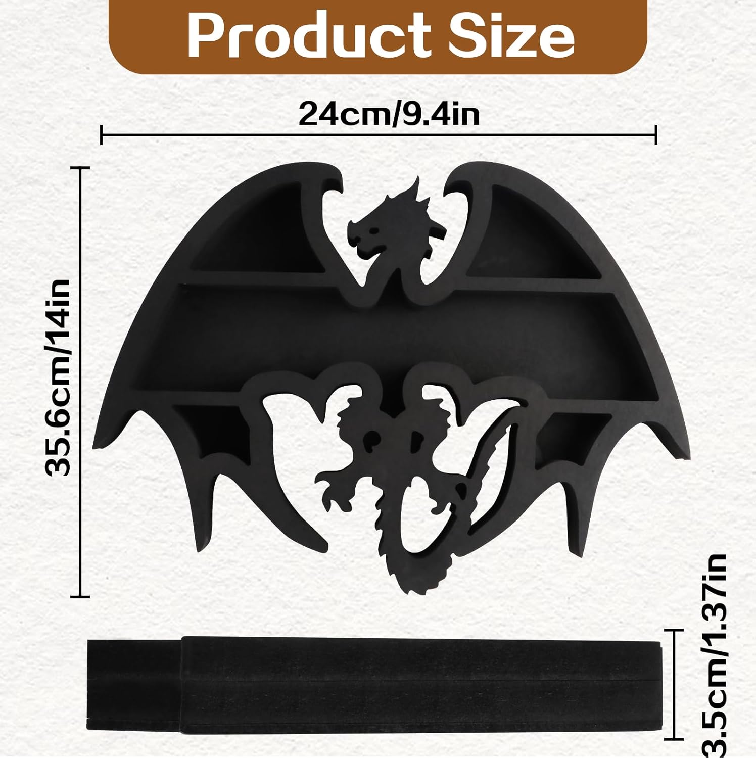 Wooden Floating Shelf Dragon Design Unique Room Decor Crystal & Rock Display Shelf, Floating Wall Shelves with Dragon Design for Rocks, Crystals, Oils, Stones, Plants 14x9.4inch