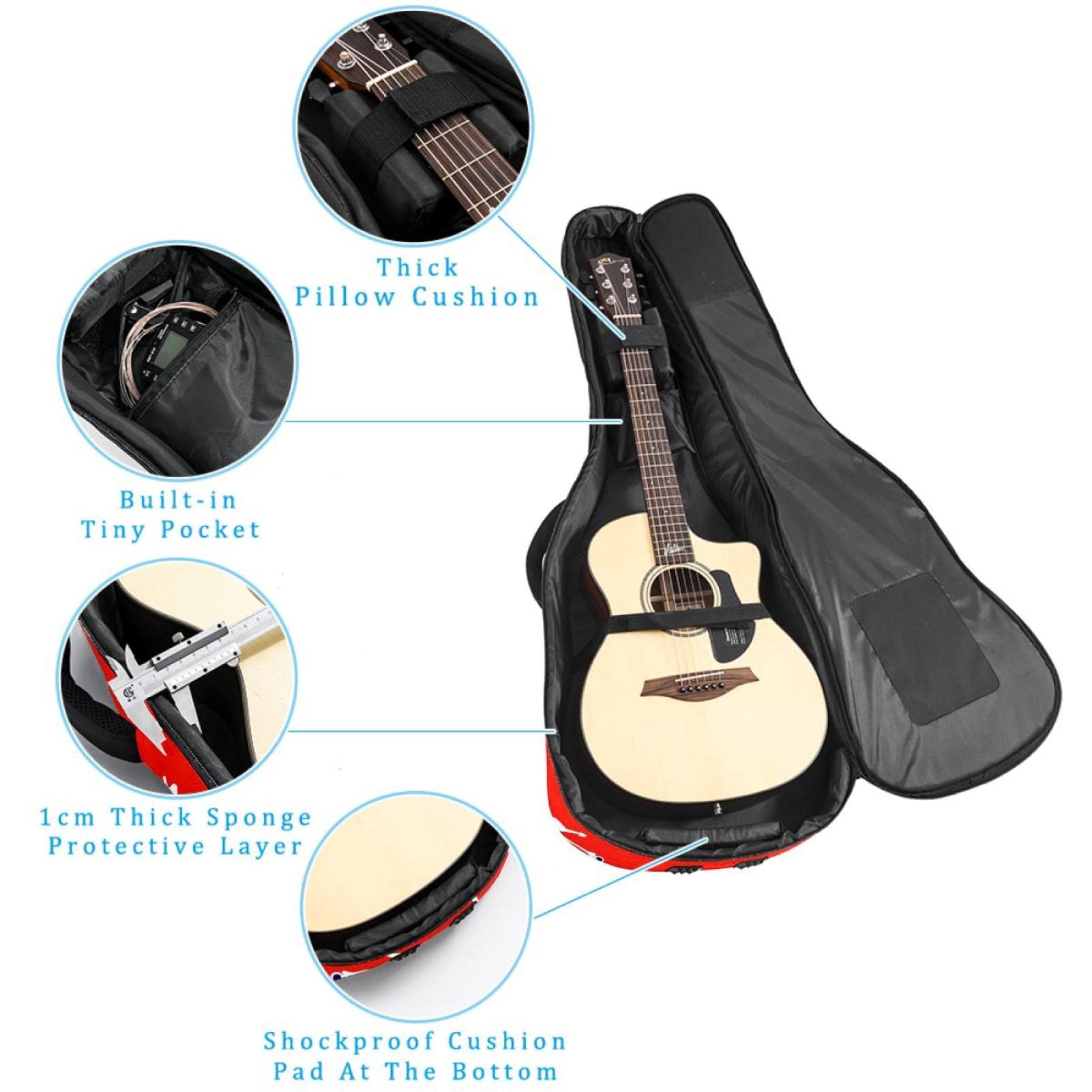 Torba na gitarę akustyczną wodoodporna gitara plecak gruby miękki wyściełany leniwiec dziecko klasyczna gitara etui, Kolor9, 42.9x16.9x4.7 in, Organizer do torby