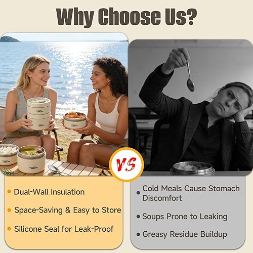 Miniatura 6 de Juego de recipientes de almuerzo aislados de 4 niveles, caja Bento apilable de acero inoxidable con bolsa de almuerzo aislada, recipientes para