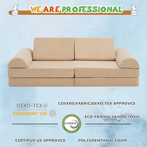 Miniatura 8 de jela Kids Couch, Floor Sofa Modular Funiture for Kids, Luxury Corduroy Fabric Playhouse Play Set for Toddlers Babies, Modular Foam Play Couch Indoor