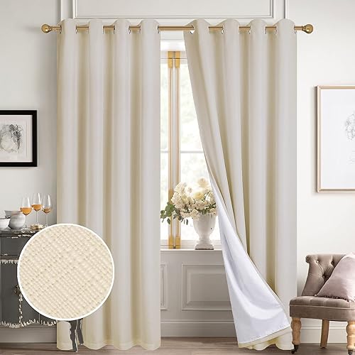 Diraysid Cortinas 100% opacas, cortinas de lino beige claro para dormitorio, con aislamiento térmico, cortinas de oscurecimiento de habitación (2