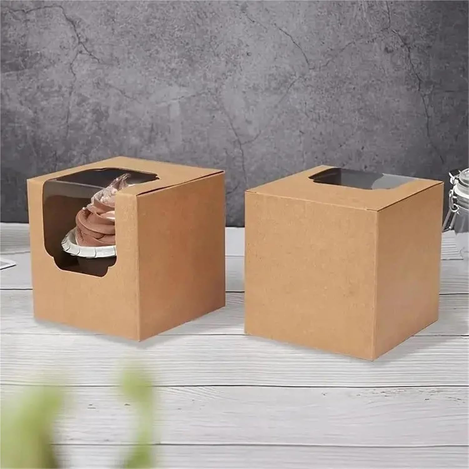 Cupcake Boxes 80sets Baking Packaging Muffin Box Kraft Paper Box With Window(Brown)