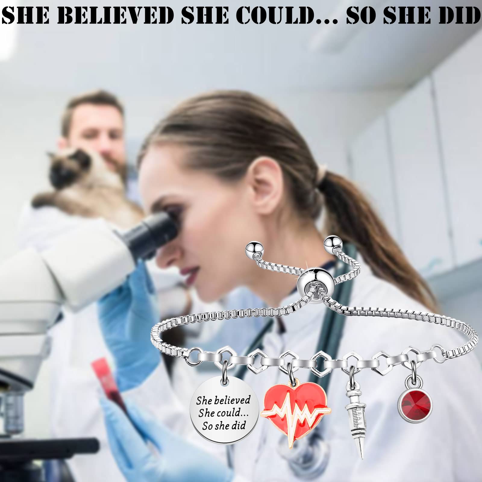 PLITI Phlebotomist Bracelet - Phlebotomy Technician Graduation Gift: 'She Believed She Could So She Did'