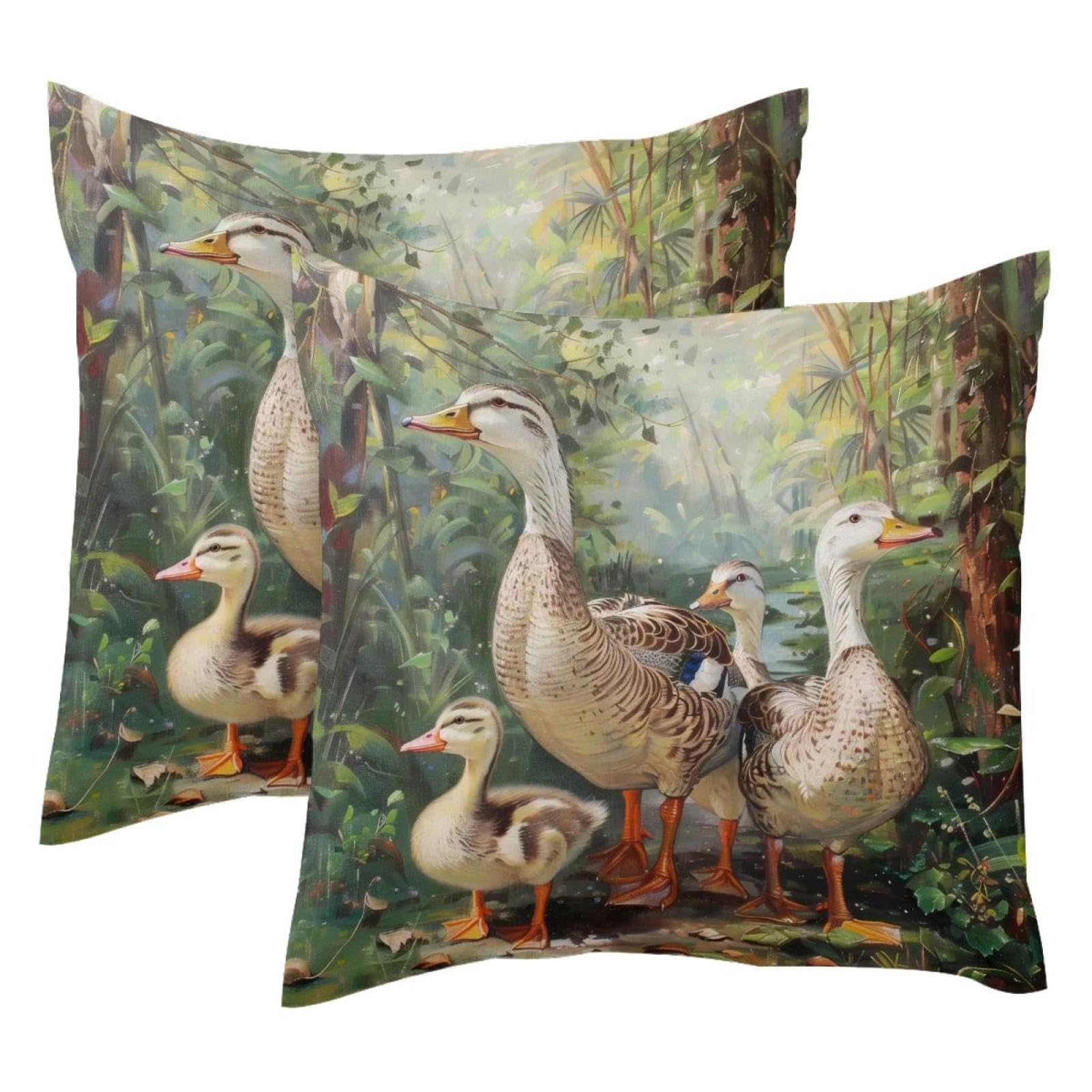 Housse de coussin 50x50 cm en velours motif canard lot de 2