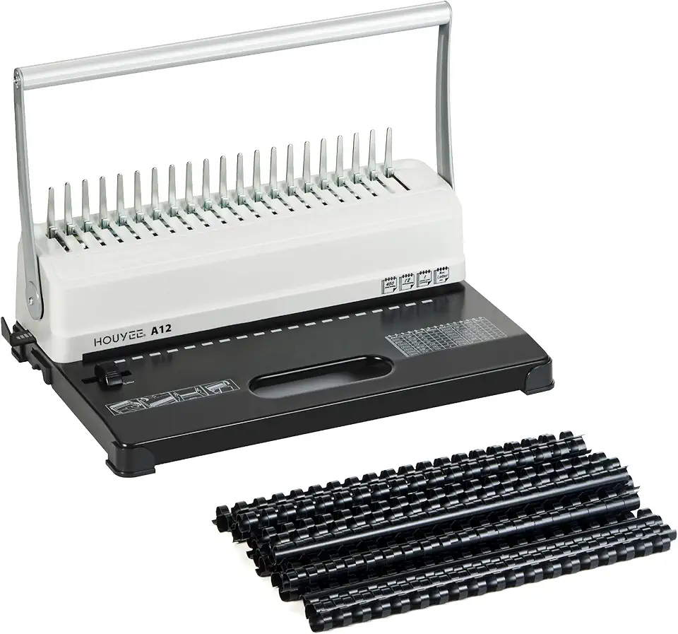 HOUYEE Manual Comb Binding Machine,19 Holes, 450 Sheets,Paper Punch Comb Binder Machine with 50 PCS 1/2" Comb Binding Spines, Fit for Letter Size Paper