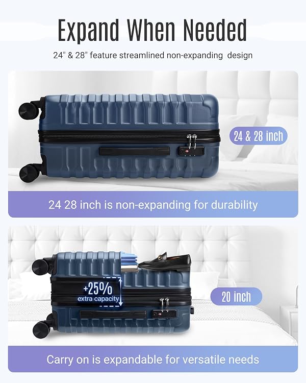 LIGHT FLIGHT Luggage Sets, 3 Piece Durable Suitcase Set with Spinner Wheels, 3 Pcs Hard Shell Lightweight Luggage with TSA Lock, Large Checked Travel Suitcases, 20/24/28 Inch, Royal Blue by LIGHT FLIGHT - Used condition - Image 6