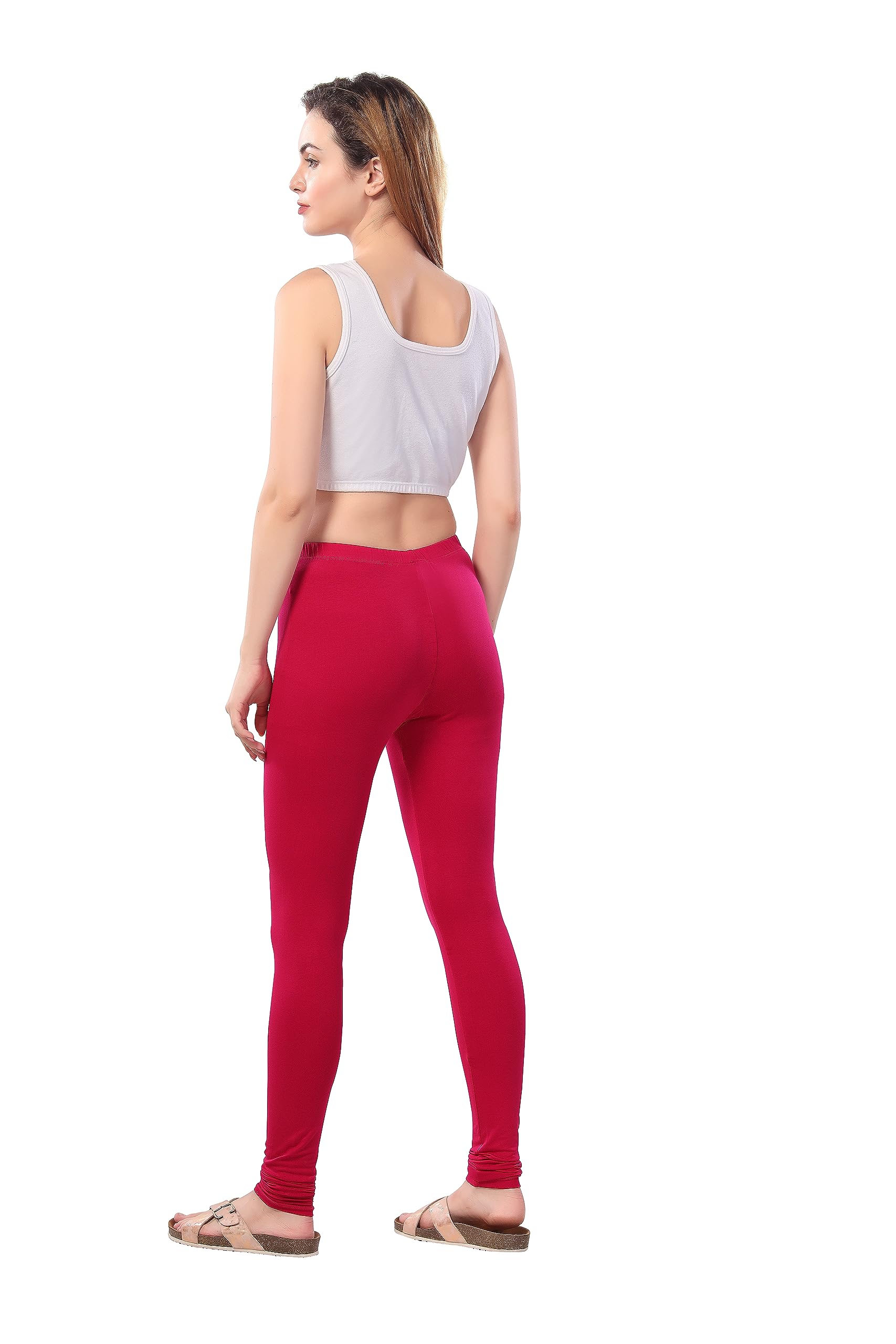 TRASA Ultra Soft Cotton 4 Way Stretchable Solid Regular and Plus Churidar Leggings for Women's and Girls - Size - XL - Dark Pink - Image 6 thumbnail