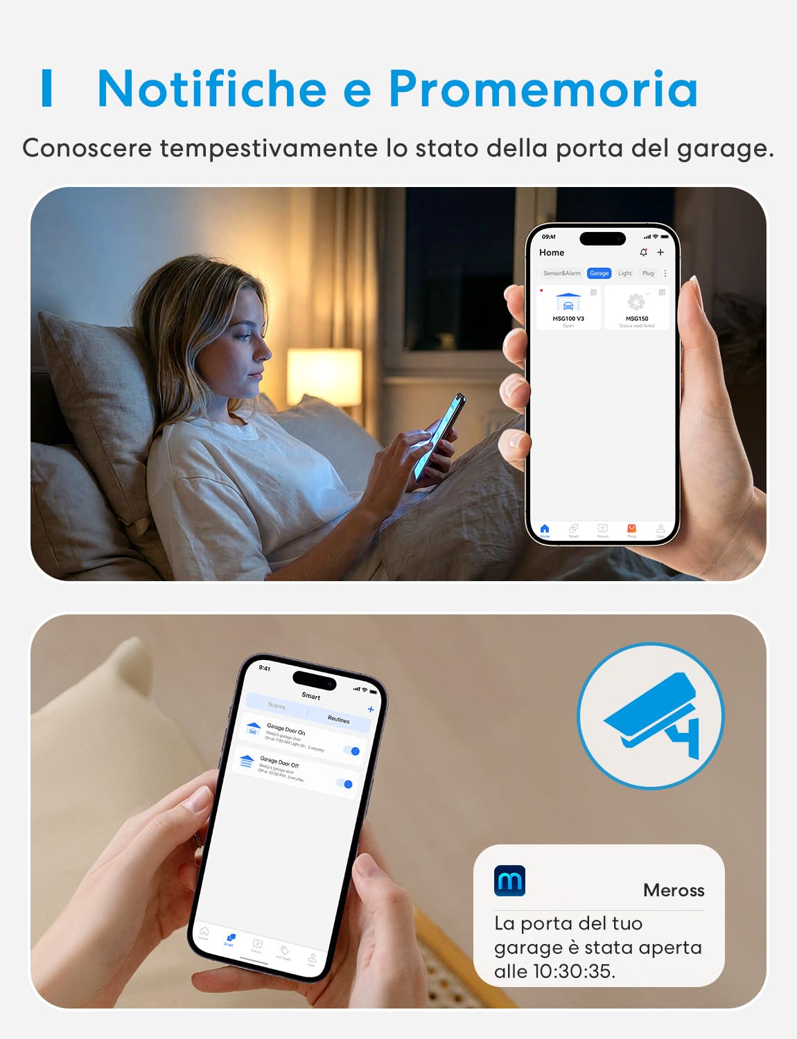 Meross Smart WiFi Garage Controller, Compatibile con Apple HomeKit, CarPlay, Siri, Alexa e Google, Controllo Vocale, Notifiche, Timer, Chiusura Automatica