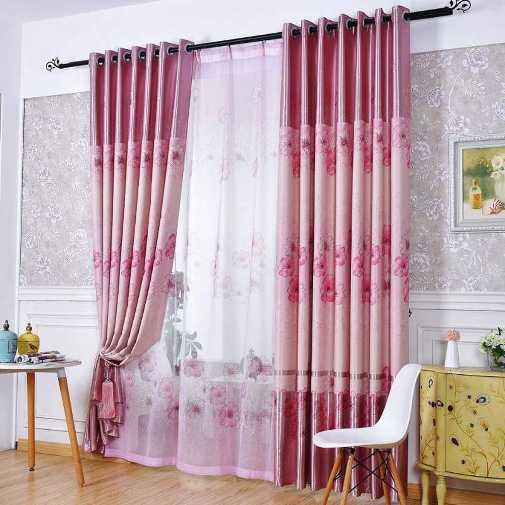 Rideau de fenêtre à œillets rose 400x270 cm | Motif fleur pour la cuisine