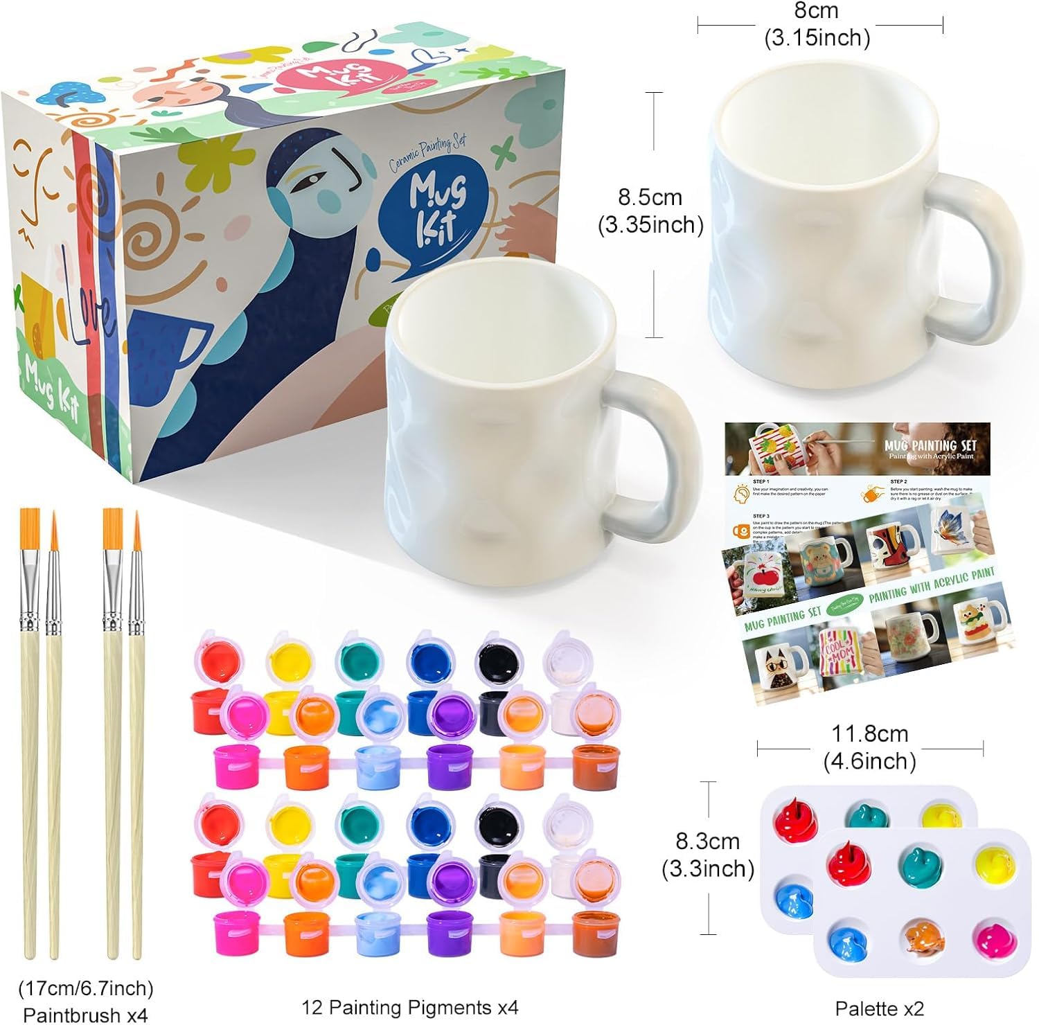 Roaxkois Kit de peinture en céramique - Comprend des tasses, des pinceaux, des peintures et des instructions de peinture - Kit de poterie pour la maison - Kit de bricolage pour adultes (Ondulé)