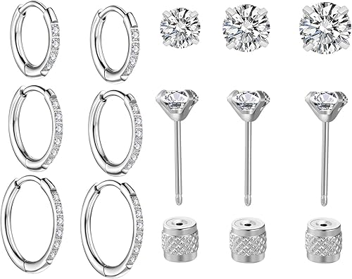 Threadless supsiah 3 Pairs Huggie Hoop Earrings, Cartilage Hoop Earring Cubic Zi