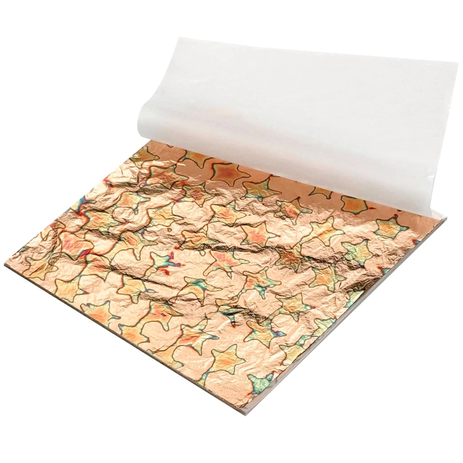 Metaliczny papier liściowy z wzorem w gwiazdki, złote arkusze foliowe na materiały artystyczne, złocenia, scrapbookingu, dekoracji wnętrz, tworzenia kart i kreatywnych projektów