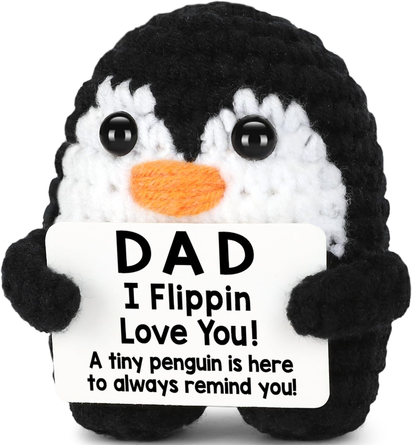 Dad Gifts from Daughter Son Birthday Fathers Day, Handmade Crochet Penguin Dad Birthday Gifts, Mini Funny I Love You Gift for Dads Bonus Step Father Mens Easter Father's Day Emotional Cute Decor