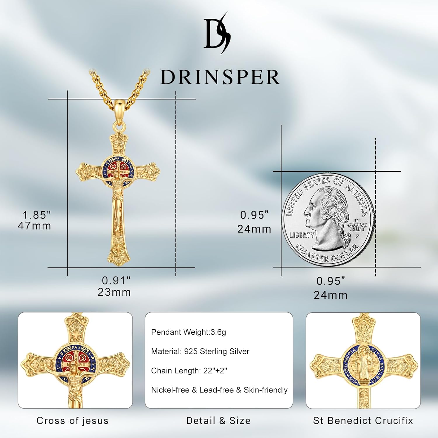 St Benedict Medals Necklace Patron Saint Medalla De San Benito 925 Sterling Silver San Benito Medalla Cross Pendant Religious Amulet Jewelry for Men Women - Image 2