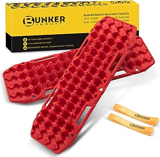 BUNKER INDUST Off-Road Traction Boards, Pair Recovery Tracks Traction Mat for 4WD Jeep Mud, Sand, Snow Traction Pads-Red Emergency Tire Traction Device