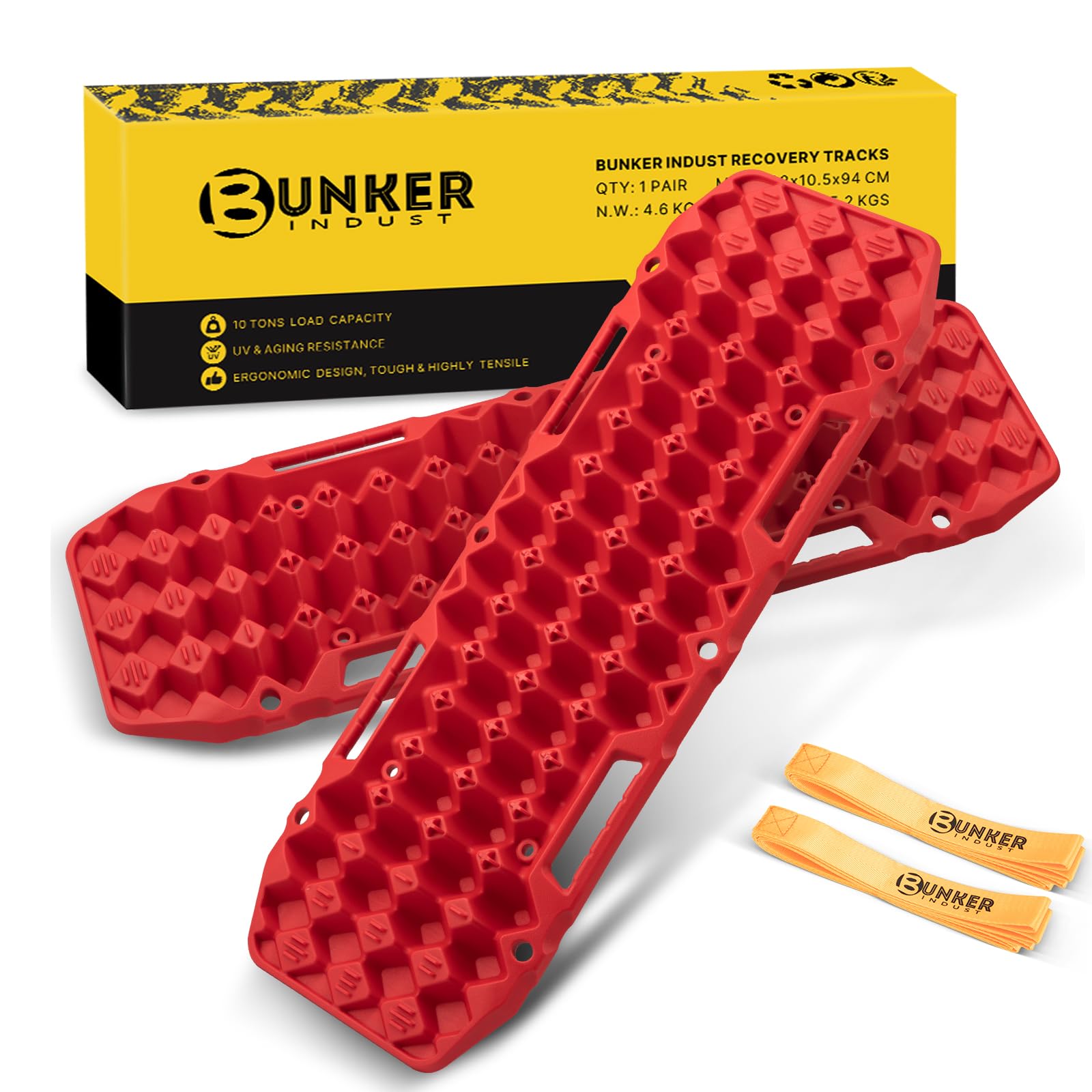 BUNKER INDUST Off-Road Traction Board Pair Recovery Truck Traction Mat Jeep Mud Sand Snow Tow Pad Red Emergency Tire Traction Device