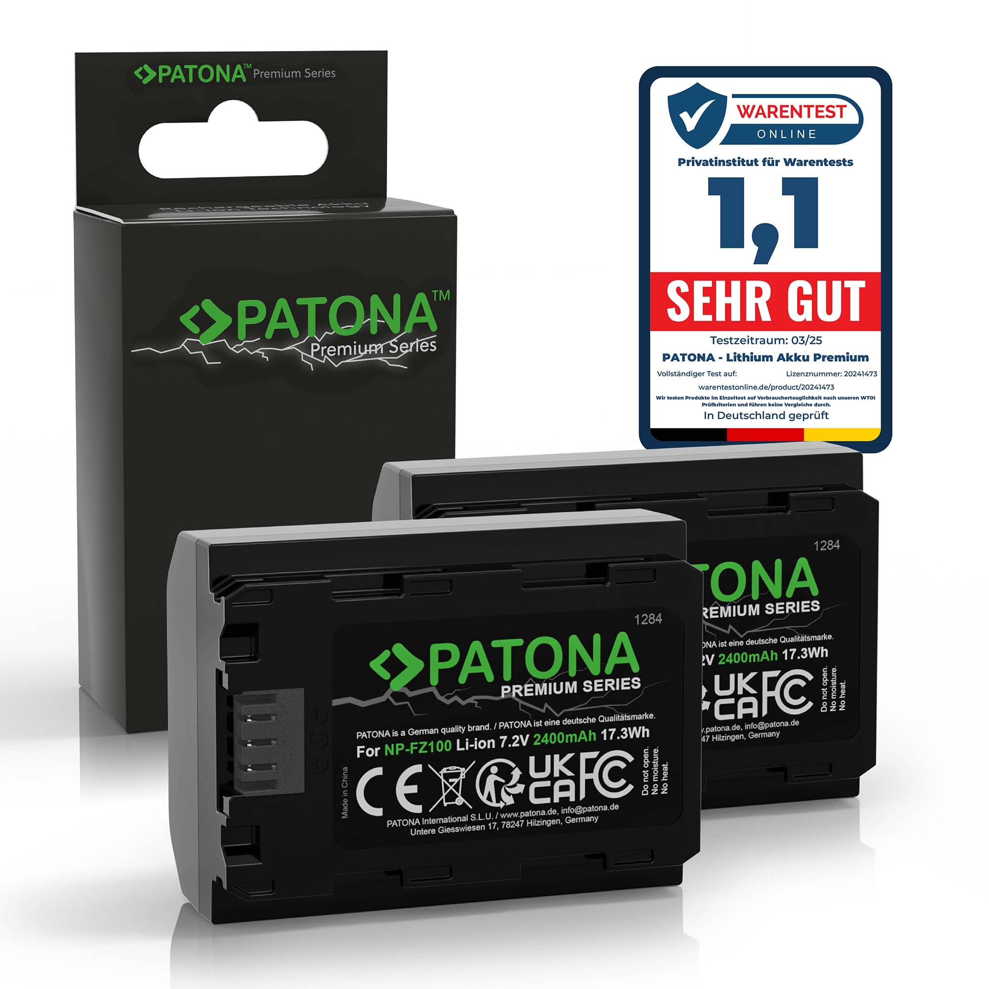 PATONA 2x Premium Batteria NP-FZ100 2400mAh – ricambio per Sony Alpha 6600 6700 7 III/IV 7C II 7CR 7R IV/V A1 FX3 FX30 ZV-E1 – la scelta conveniente per la piattaforma FZ100