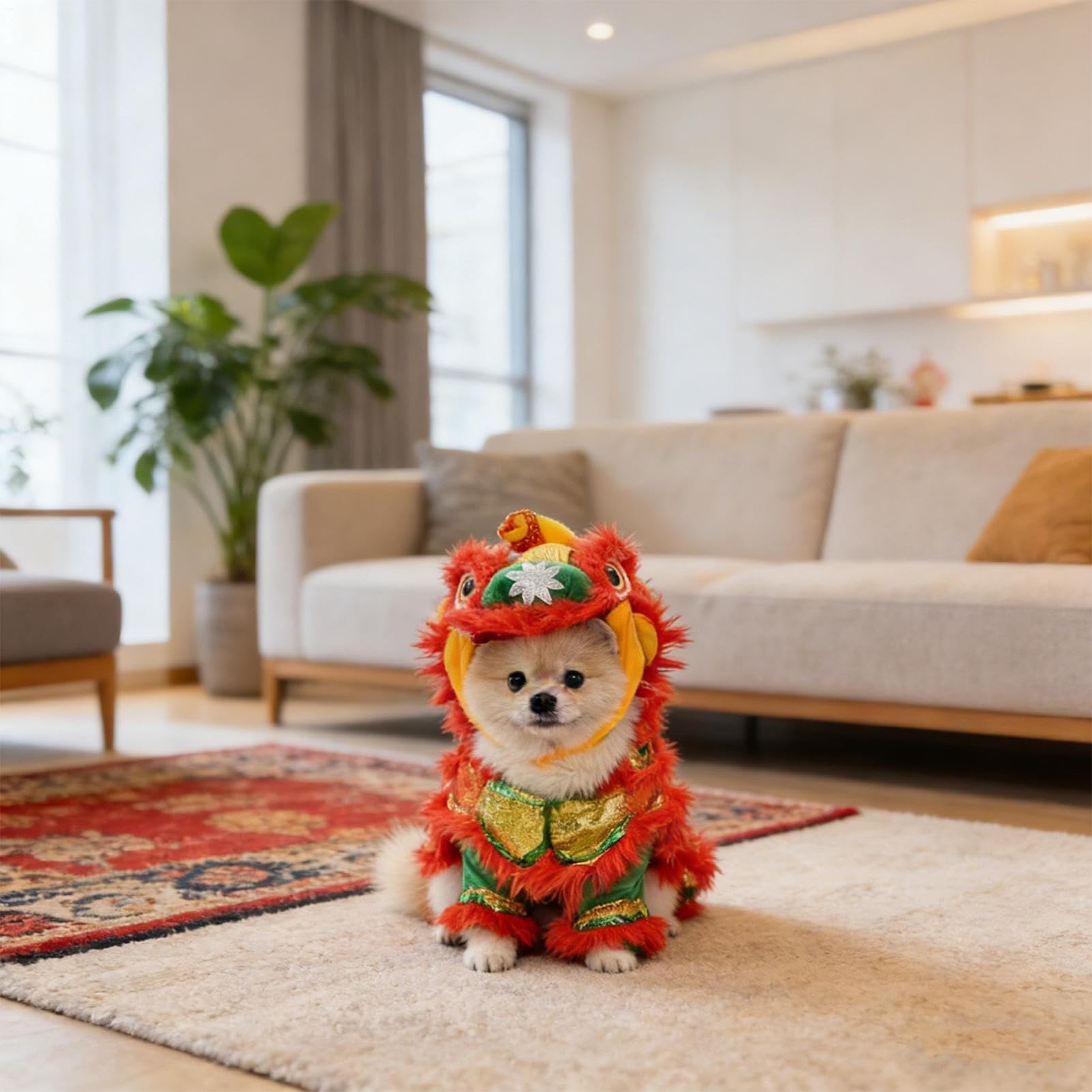 Chinesisches Neujahrs-Hundekostüm – Urlaubs-Welpen-Cosplay-Kleidung für Themenpartys, Feiern, Paraden, Familienfeiern, gesellschaftliche Veranstaltungen, Zuhause, Rasengarten