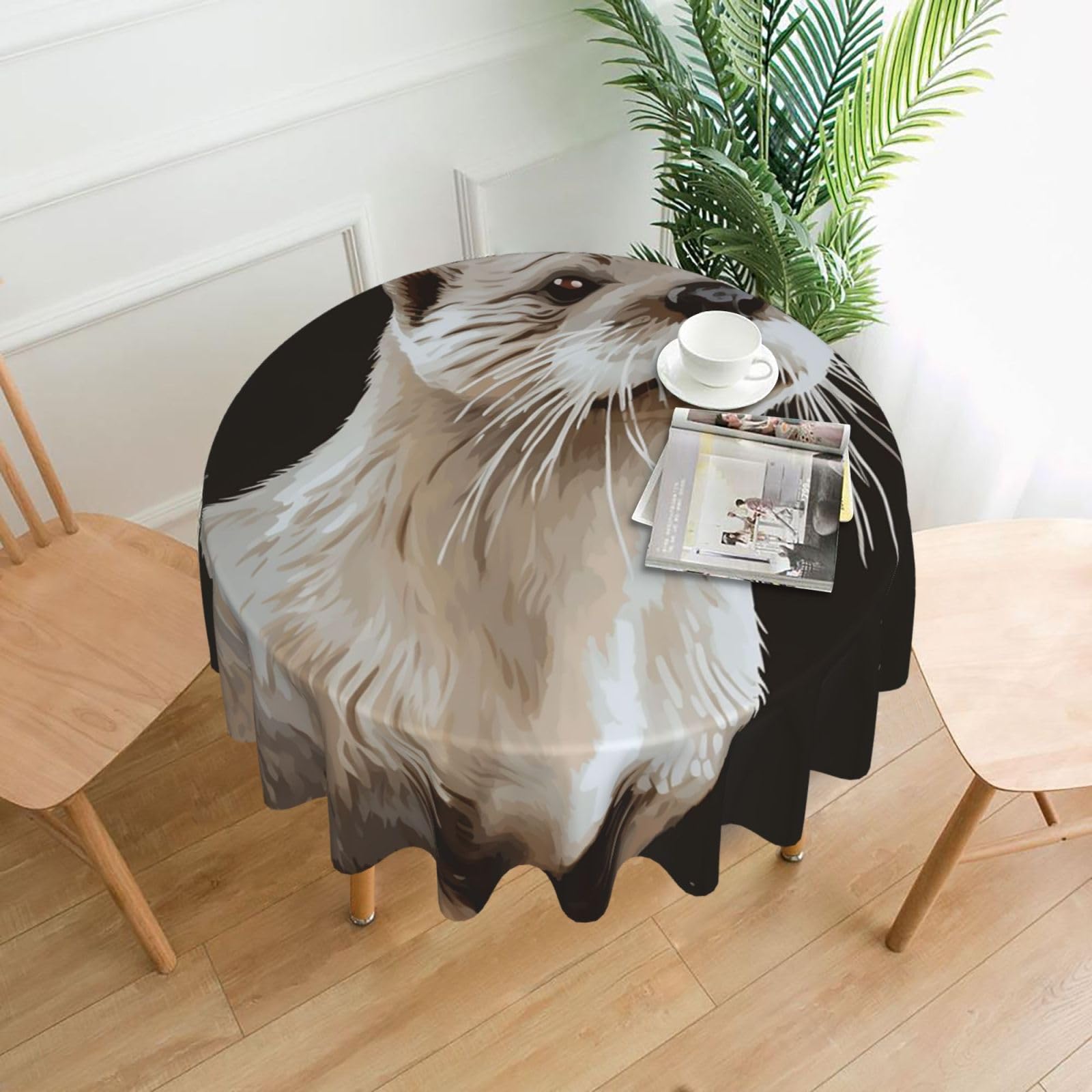 FodPand Otter Tablecloths for Round Tables 60 Inch - Reusable Washable Dining Table Clothes - Stain and Wrinkle Resistant Decorative Fabric Table Cover for Wedding Party