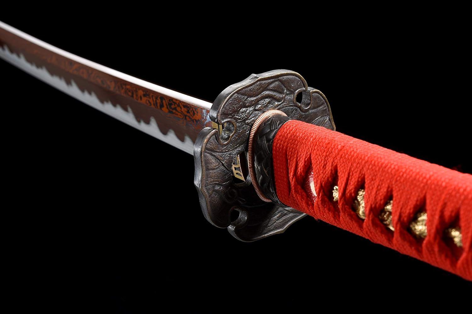 Full Tang Handmade Katana Japanese Samurai Sword Sharp Edge Red Folded Damascus Steel Blade