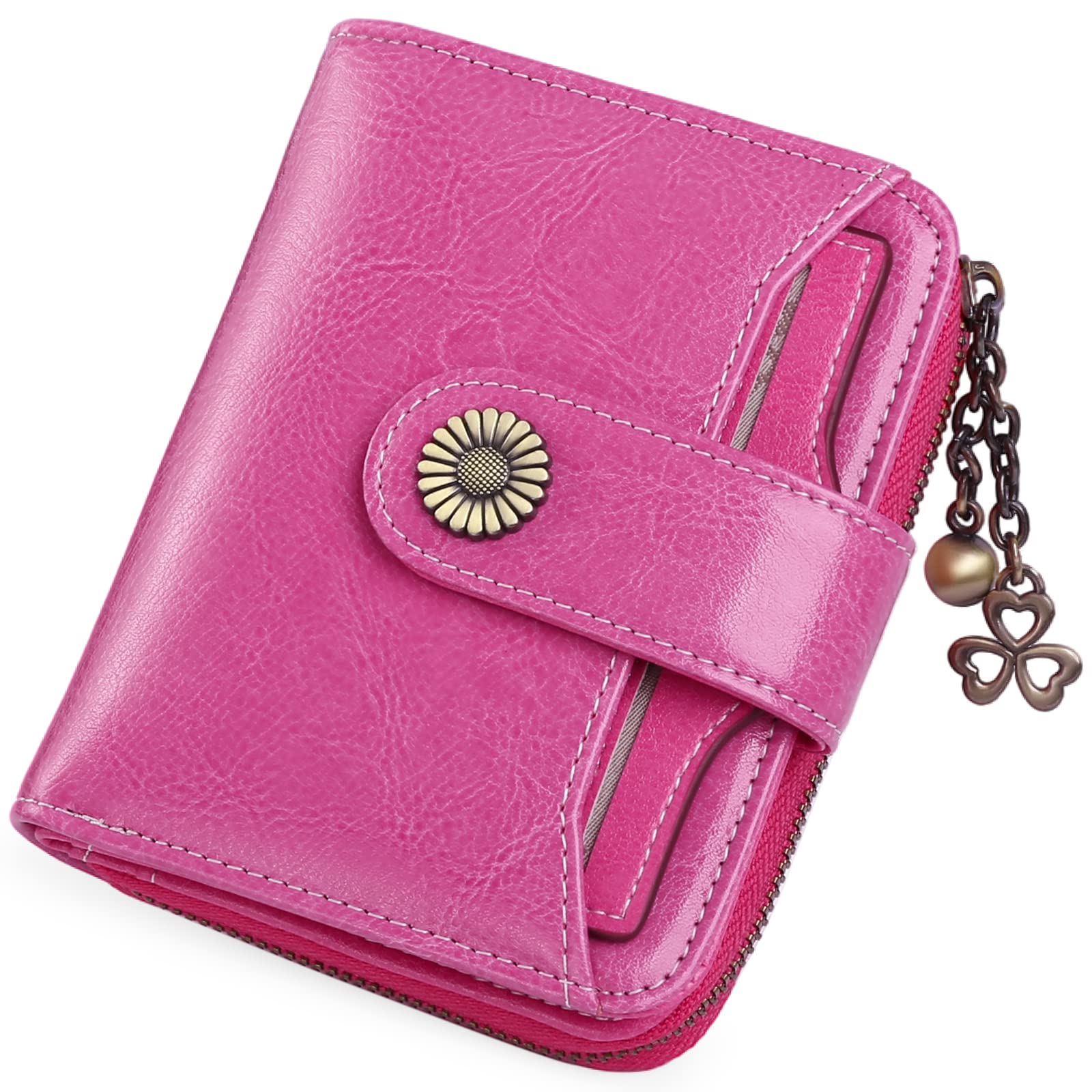 SENDEFN Women's Small Purse Vegan Leather with Coin Compartment Small Zip Wallet Card Holder with RFID Blocker, Ci-Rose Red, S, Modern