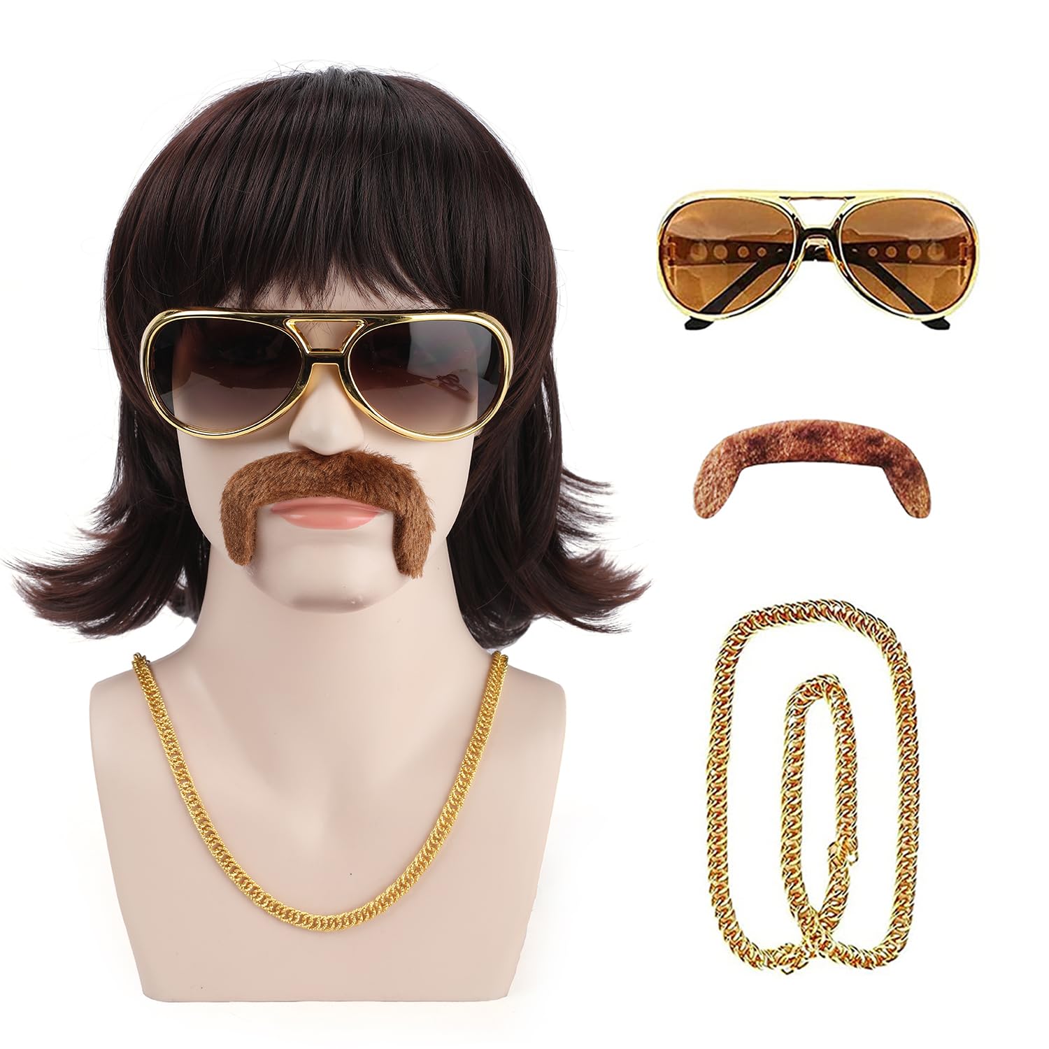 KEQISIQI Disco Mens Wig 70s 80s Disco Costume Wig for Men Natural Fluffy Short Curly Black Synthetic Hair Hippie Rocker Wig for Halloween Chrismas