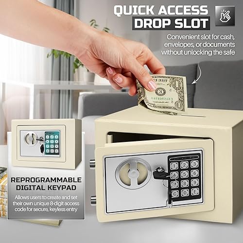 Miniatura 5 de Flexzion Caja fuerte pequeña con ranura para caída, caja electrónica para dinero con cerradura de combinación digital, caja fuerte para efectivo