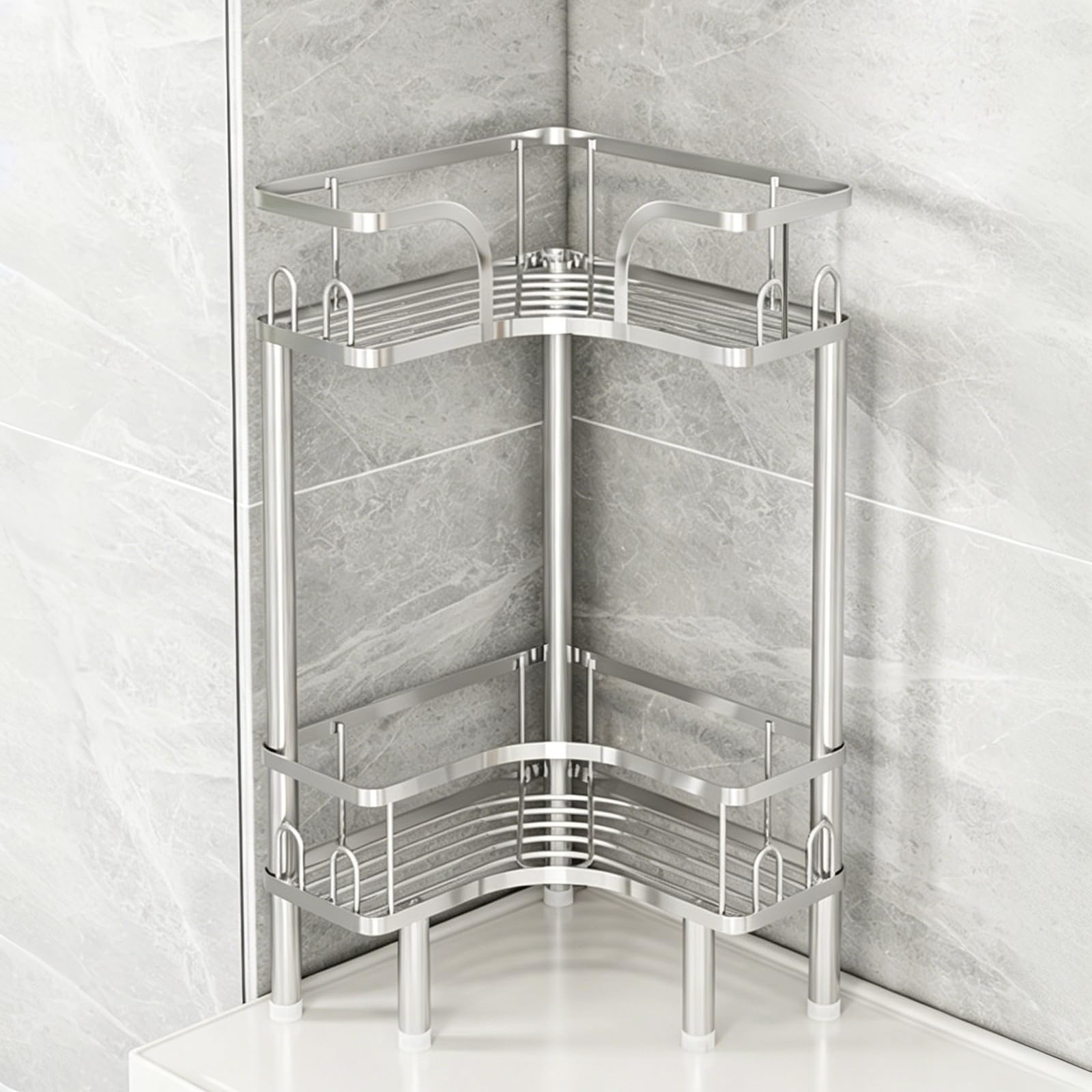 Adjustable Corner Shower Caddy No Drill Bathroom Floor-standing Shelf Unit