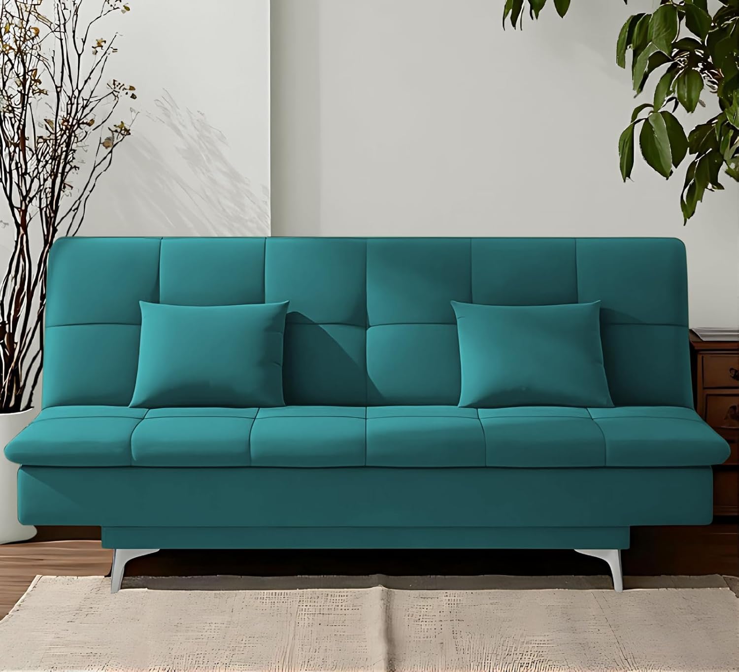 Adorn India Premium New Aspen 3 Seater Sofa Cum Bed 4X6 Velvet Suede with 2 Cushions (Color Aqua Blue) and Suitable for All Indoor, with 3 Years Warranty Adorn India Premium New Aspen 3 Seater Sofa Cum Bed 4X6 Velvet Suede with 2 Cushions (Color Aqua Blue) and Suitable for All Indoor, with 3 Years Warranty