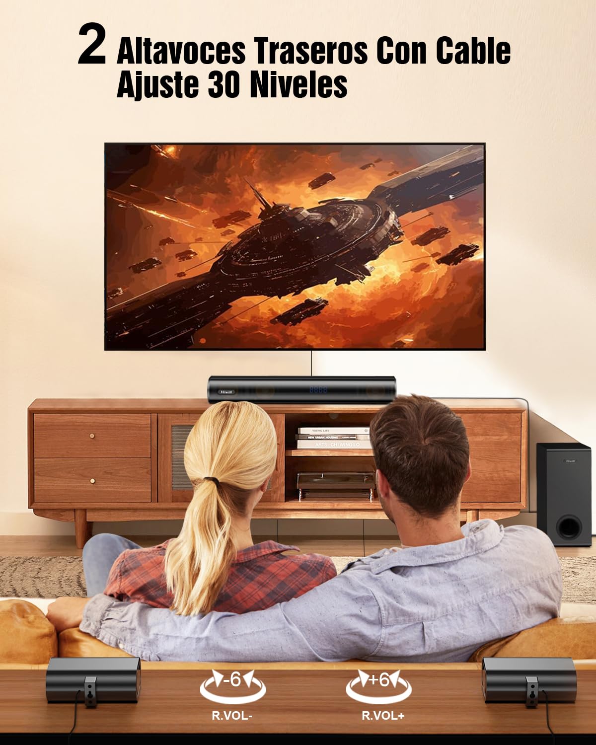 Hiwill 5.1CH Barra de Sonido TV, Dolby Atmos Soundbar Home Cinema Surround, 2 Altavoces Surround Cableados, Barra Sonido PC Bluetooth con Subwoofer 5.25'', 380W de Potencia Pico, eARC/Opt, 2025