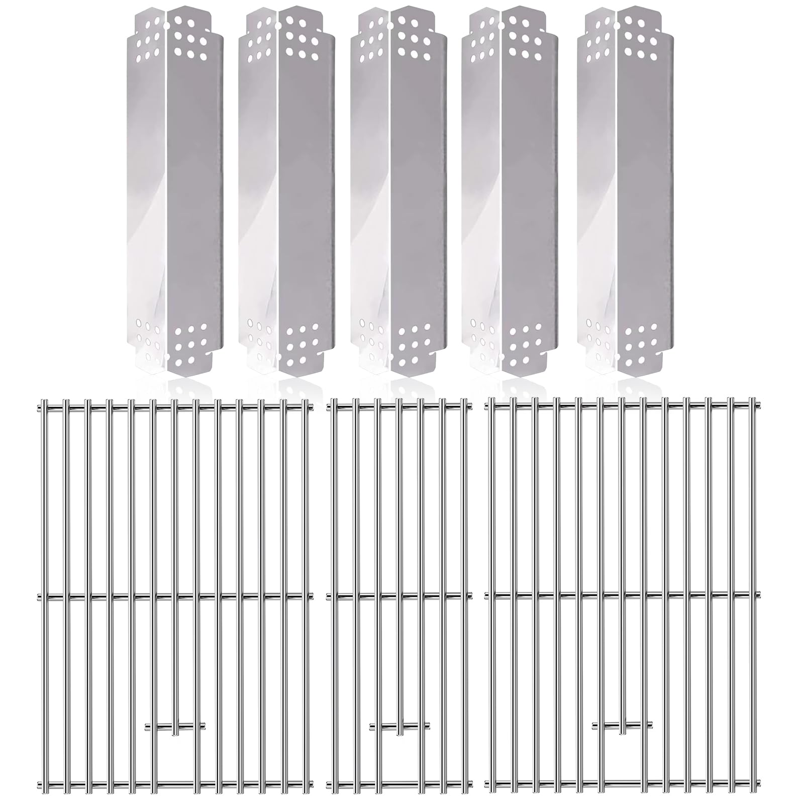 Hiorucet Grill Grates Replacement Parts for Nexgrill 5 Burner 720-0882A, Heat Plate Shield Flame Tamers and Grid Cooking Grates for Nexgrill 720-0882A Evolution Infrared Plus, Member's Mark 720-0882D.