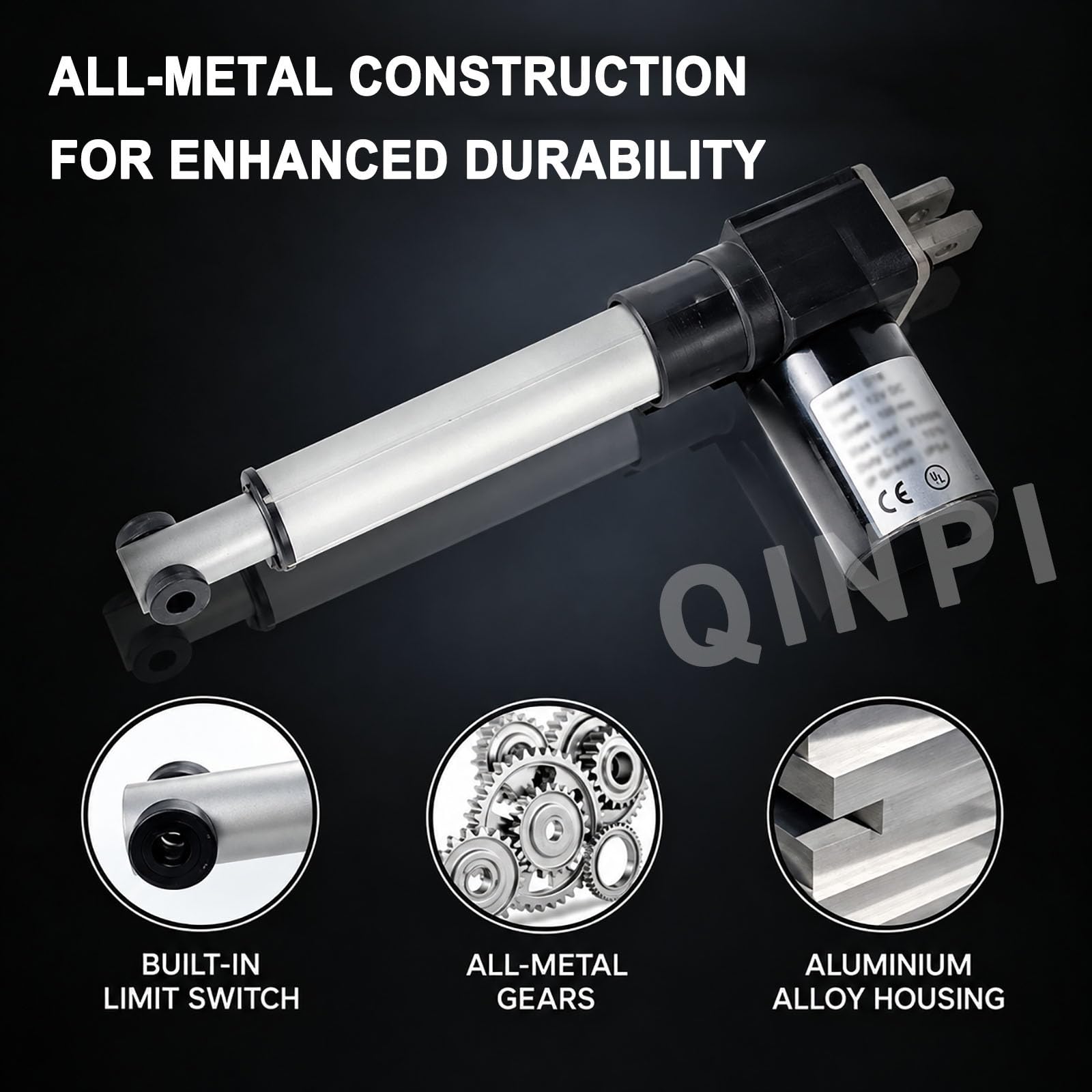 Actuador Lineal Eléctrico 24 V 50 W, Empuje 6000 N, Tracción 3000 N, 4–6 Mm/s, Ip54, Finales De Carrera, Control con Cable, Varias Longitudes De Carrera Disponibles 100 mm