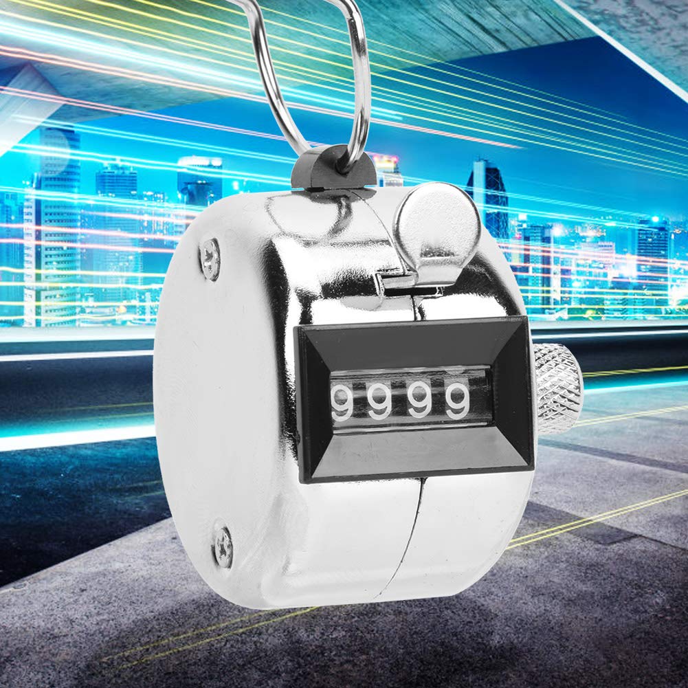 Mbeysaq Berm Metal Hand Tally Counter with Hook 4-Digit Counting Tool for Sports Supplies & Data Statistics