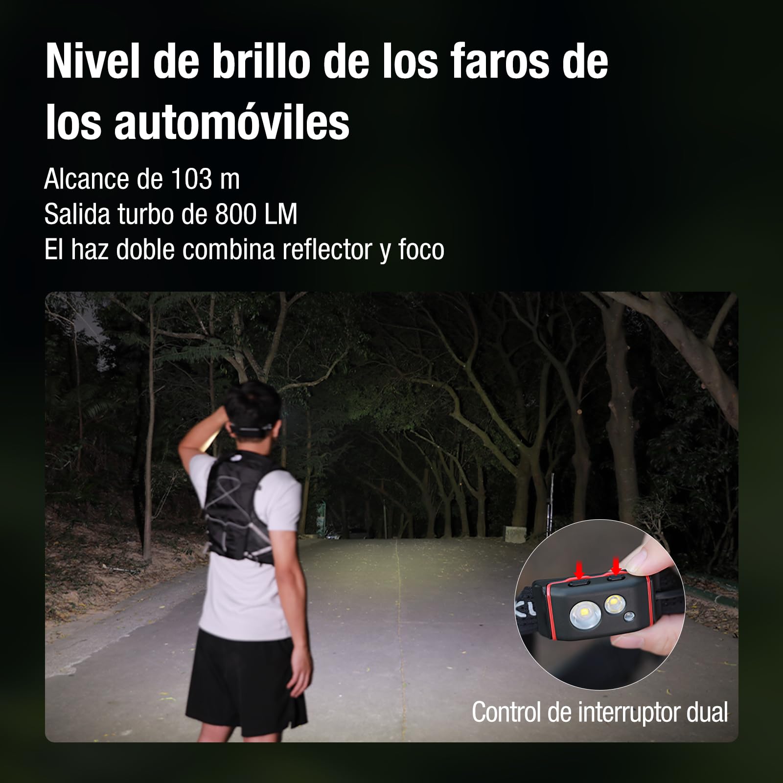 klarus Linterna frontal HM5 800 lúmenes, ultrafina, ligera, con luz roja, doble interruptor, 105 horas de tiempo de funcionamiento, IPX6, resistente al agua, linterna frontal LED para correr, camping
