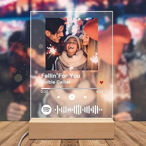 Placa de música personalizada Spotify Canción acrílica con foto cubierta de álbum de fotos personalizada código escaneable lámpara de luz nocturna