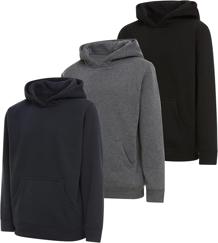 Sudaderas con capucha para niños, paquete de 3 sudaderas de forro polar y sudaderas con cremallera para niños y jóvenes, color liso, uso diario básico, tallas 4-20