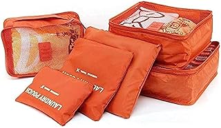 6 قطع من اكياس تنظيم التعبئة مع شنطة غسيل، برتقالي، قماش
