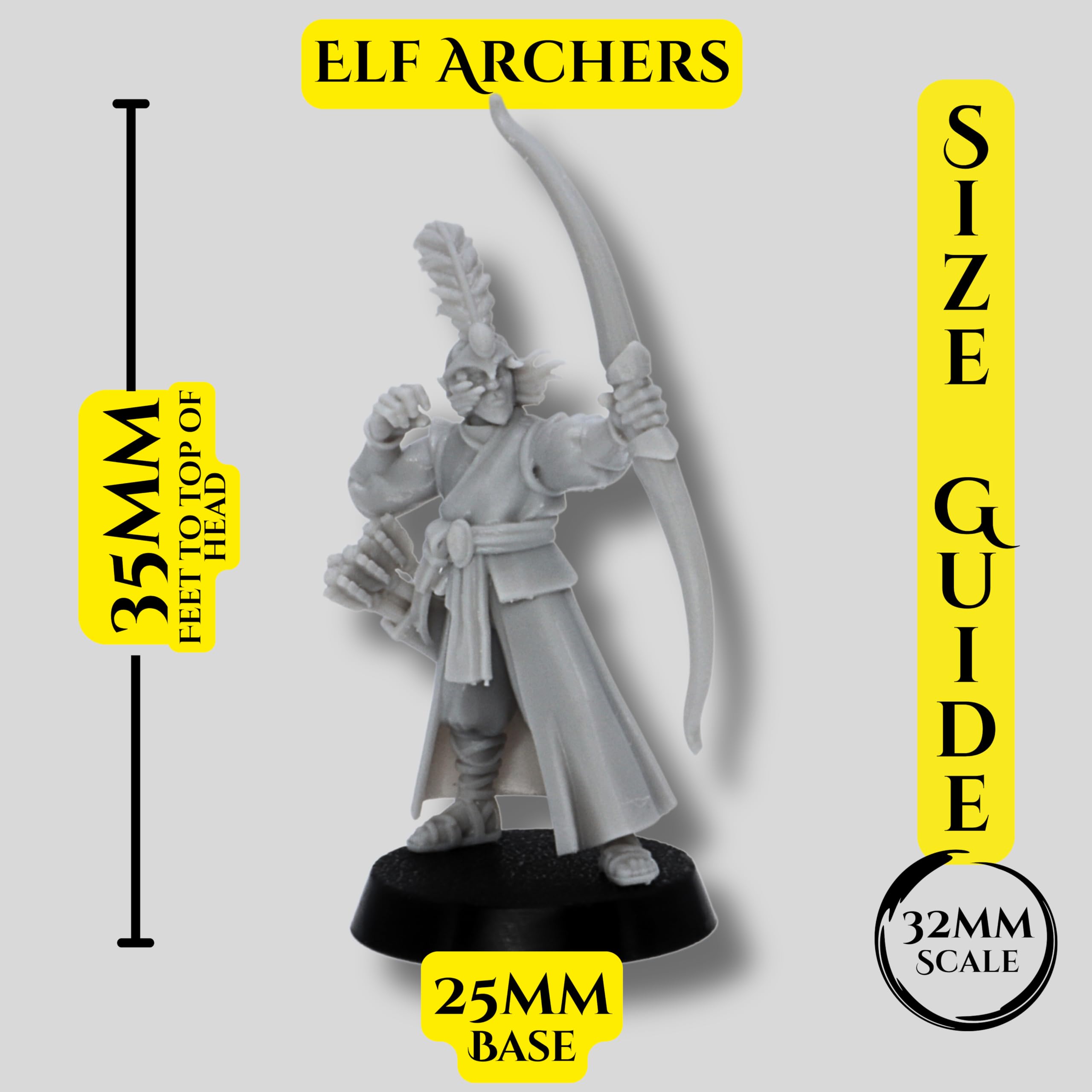 Forged Terrain Elf Archers - 10 Fantasy Elf Miniatures with Bows, Grey, 32mm Scale - Image 3