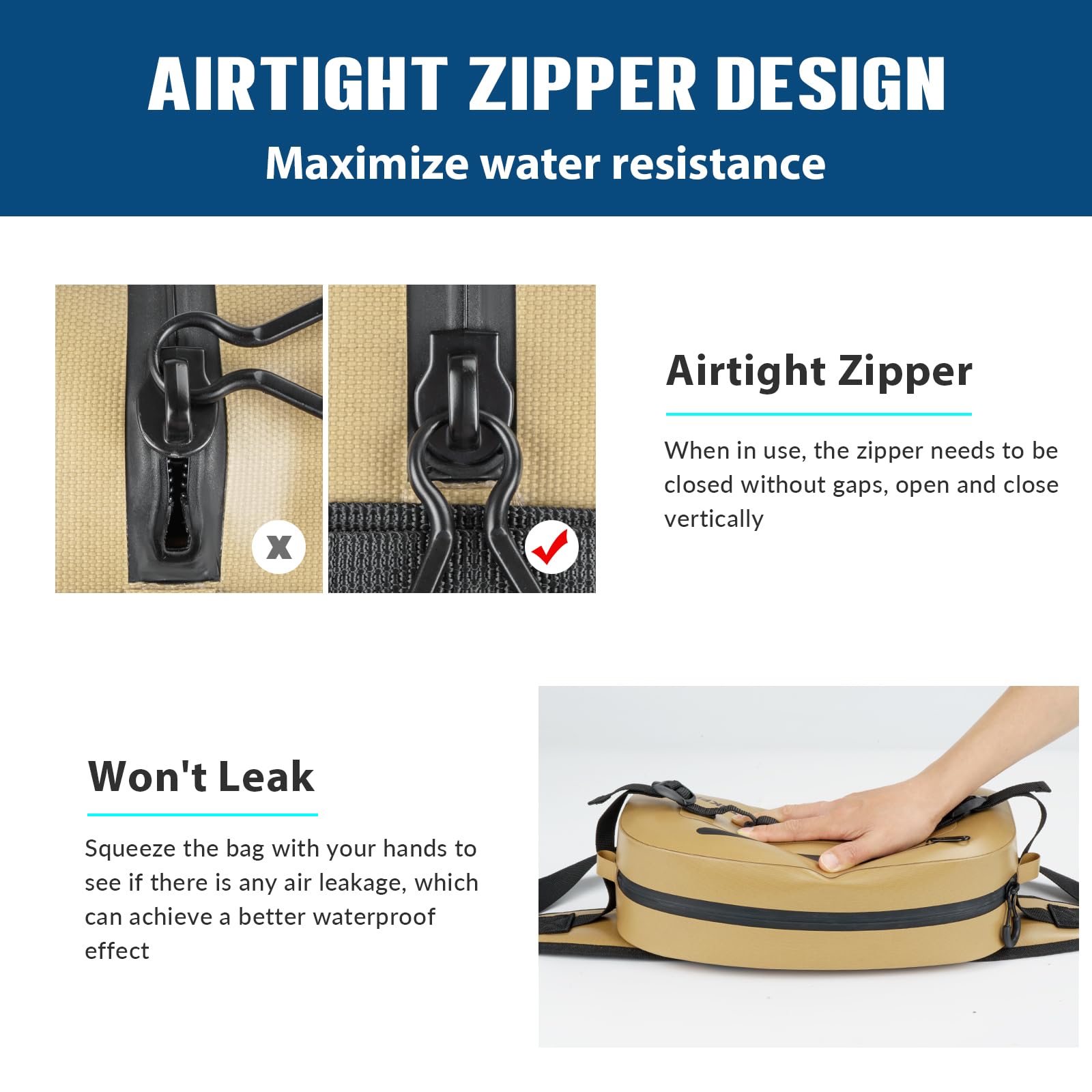 THKFISH Marsupio impermeabile IPX8, marsupio impermeabile con chiusura lampo ermetica, per attività all'aperto, corsa, sport all'aria aperta, allenamento, marrone, 33 cm, Marsupio