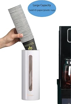 Disposable Cup Dispenser, Stylish and Luxury Wall Mounted Paper and Plastic Cup Hold 45 Cups, 7.6cm (Black)