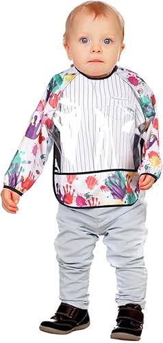 Miniatura 5 de Baberos impermeables para bebés, baberos transparentes de manga larga, baberos para niños pequeños, a prueba de desorden para niños, lavable a
