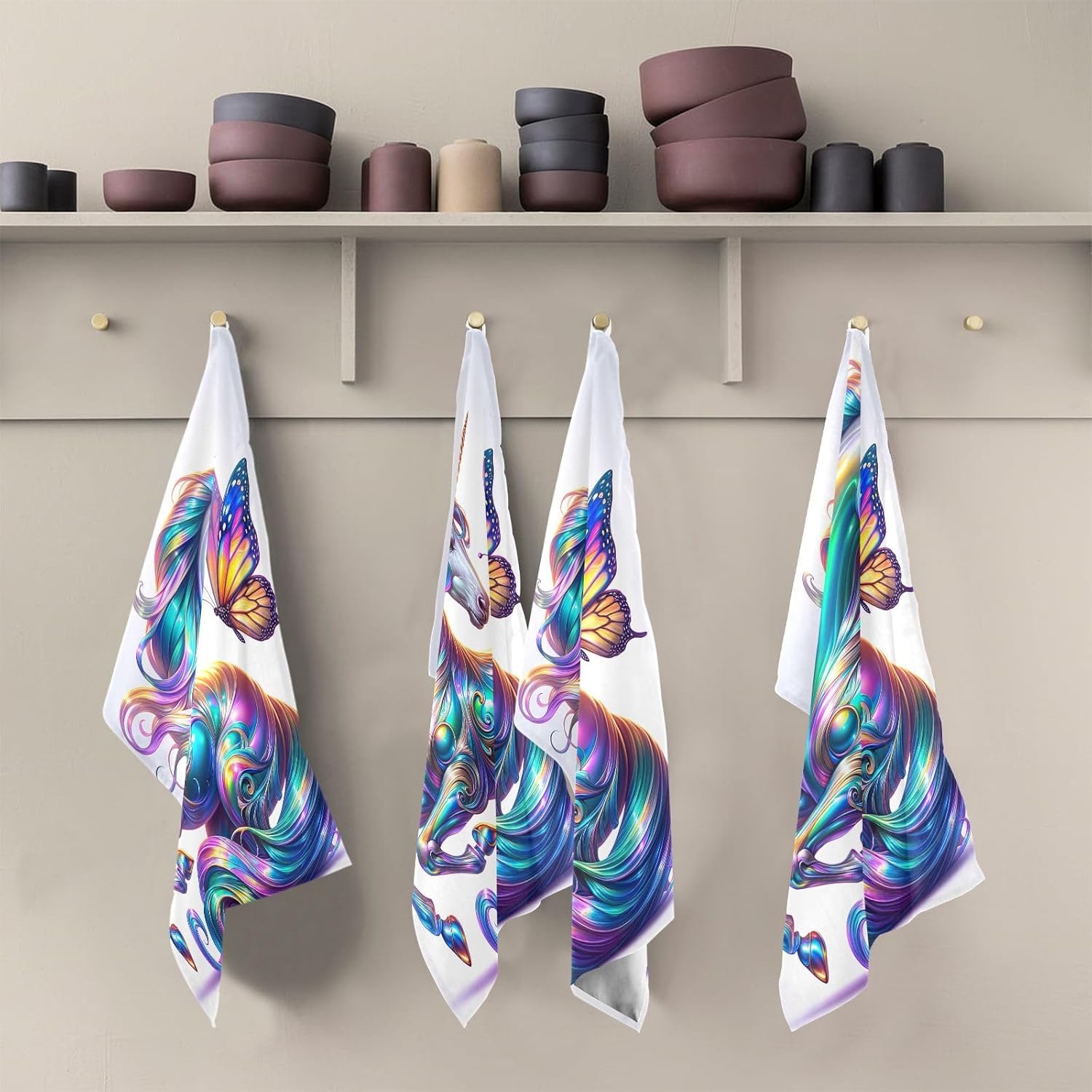 GAIREG Iridescent Unicorn Towels for Kitchen, 28x18 Inch Decorative Spring Hand Towels for Kitchen, Set of 6