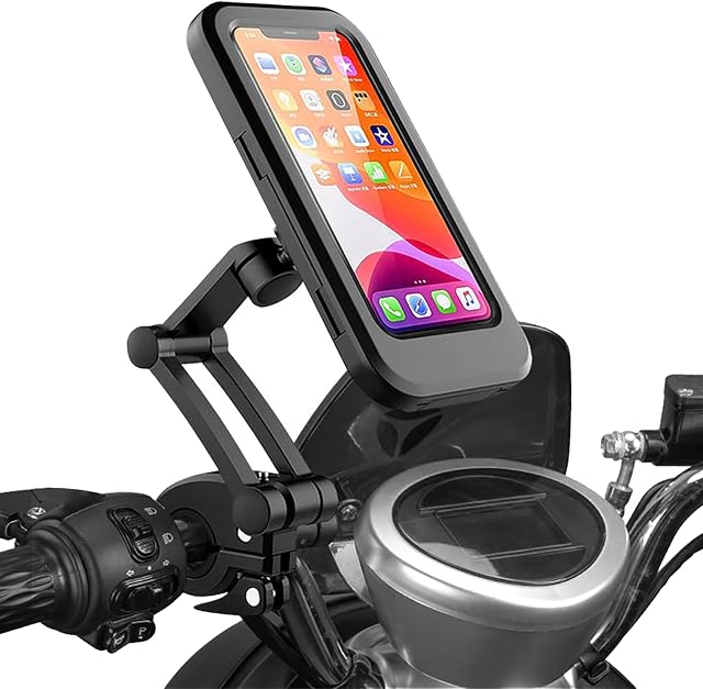 TANSHUOKJ Bike Phone Mount. Waterproof Bicycle Phone Holder Motorcycle Phone Mount with Touch Screen/360° Rotation/Height Adjustable for Motorcycle Bike Handlebar Clamp Fits 4-6.8in Smartphones.