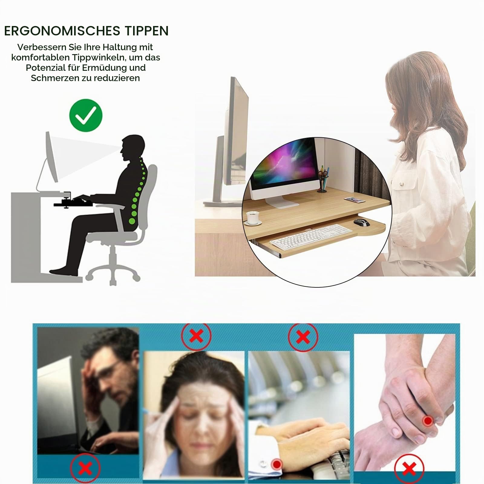 V3VOGUE Tastaturschublade Ausziehbar Tastaturhalterung Schreibtisch Tastaturauszug - Zur Montage Unter Dem Tisch, Höhenverstellbar, Holz Tastaturablage Mit Auszugschienen 24 Kg Belastung