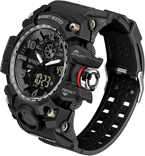 Vista 7 de Reloj militar para hombre, de doble pantalla, impermeable, deportivo, digital, muñeca grande, con alarma