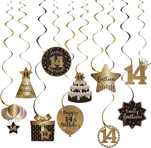 Miniatura 1 de Decoración de techo de remolinos colgantes para fiesta de cumpleaños número 14, celebración, 14 espirales colgantes de papel de aluminio con