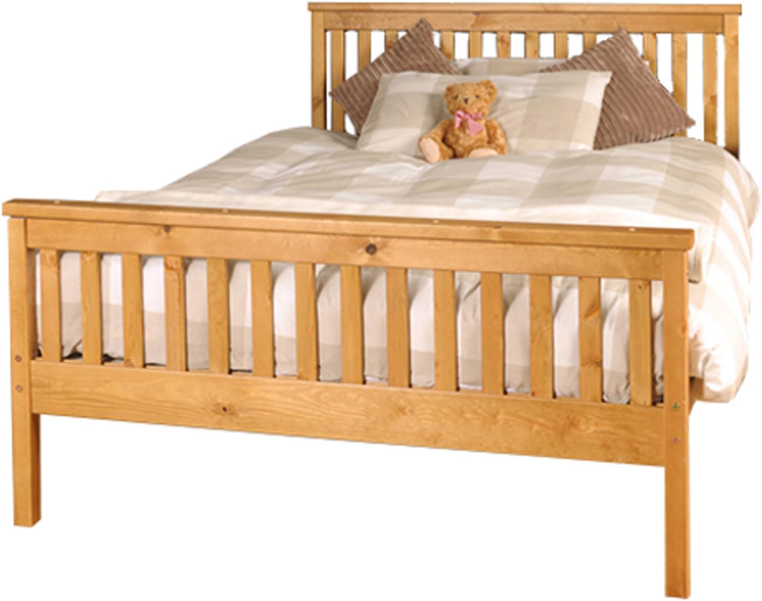 Comfy Living 4ft6 Double Atlantis Style Wooden Pine Bed Frame in Caramel with Amelia Mattress